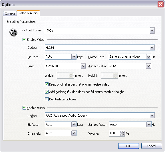 MOV Encoding Parameters