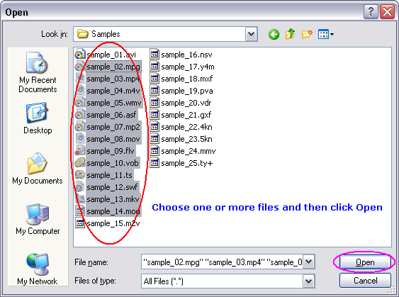 Choose one or more H264 files